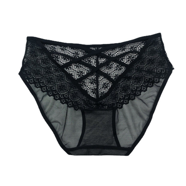 High-waisted breathable lace-trimmed black panties