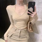 Versatile v-neck long sleeve cropped top