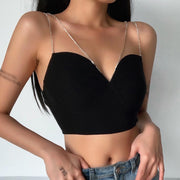 Flashing Diamond Chain Tube Top Strap Wrap Top