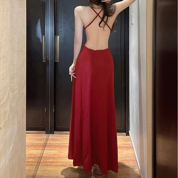 Cross v-neck cami high waist zip cocktail dress