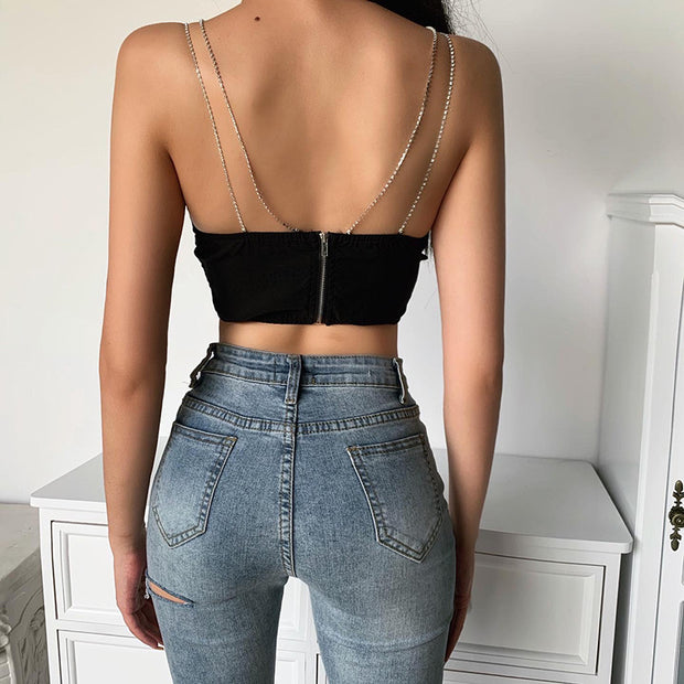 Flashing Diamond Chain Tube Top Strap Wrap Top
