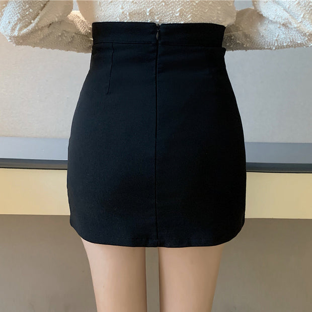 Black cross-tie irregular high-waist skirt