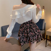 Sunscreen Chiffon Shirt Ruffled Top Floral Skirt Set