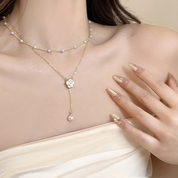 Pearl Double Layer Necklace Clavicle Chain Stackable Accessories