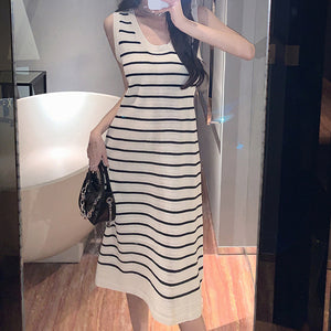 Cutout Striped Sleeveless Tank Top Knit Dress