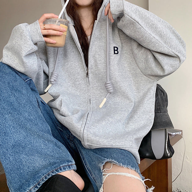 Sweatshirt Hooded Letter Embroidered Double Hat