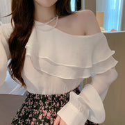 Sunscreen Chiffon Shirt Ruffled Top Floral Skirt Set