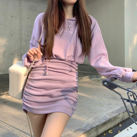 Purple Long Sleeve Sweatshirt Bodycon Dress