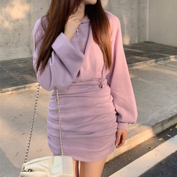 Purple Long Sleeve Sweatshirt Bodycon Dress