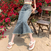 Retro all-match fishtail bag hip blue denim skirt