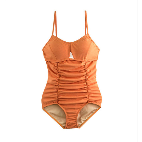 Solid Color Small Chest One-Piece Swimsuit Vacation