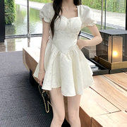 Puff sleeve jacquard slim fit short puff dress
