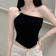 Sexy one-shoulder irregular knitted tank top