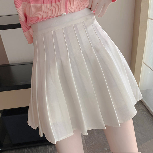 V-neck striped knitted cardigan pleated skirt suit