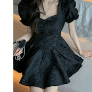 Puff sleeve jacquard slim fit short puff dress