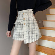 Irregular temperament high waist plaid a-line skirt