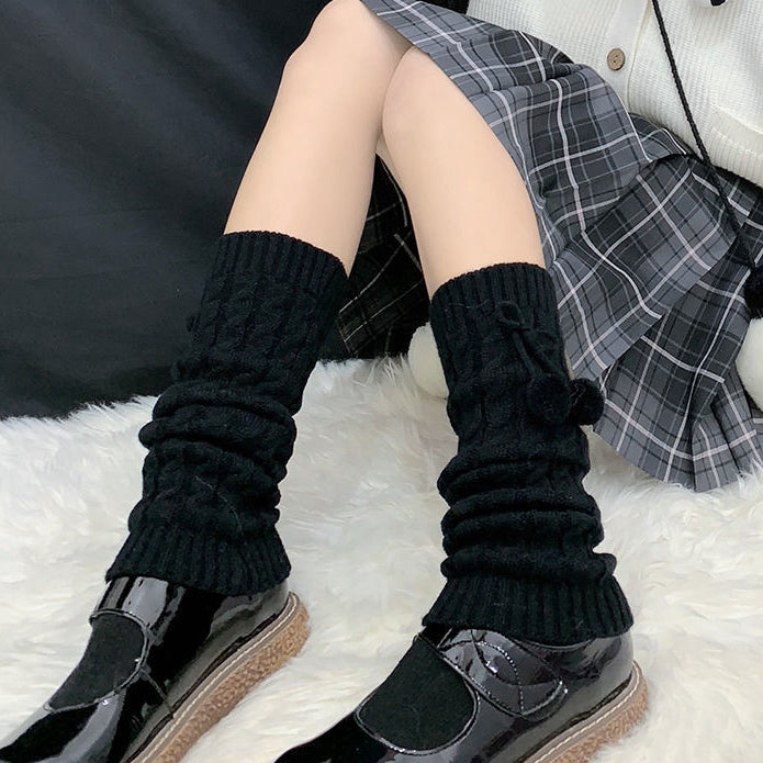 Knitted Thickened Warm Fur Ball Knee Socks