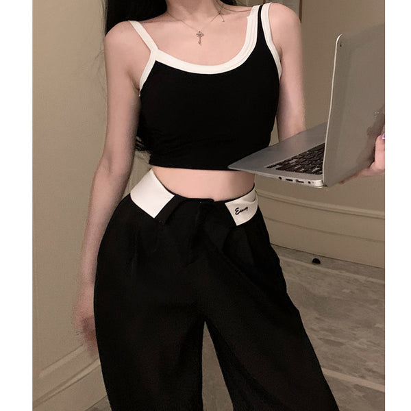 Color Matching Camisole High Waist Loose Pants Set