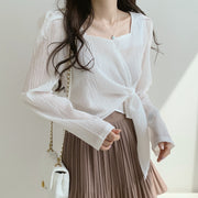 Square neck chiffon clavicle cropped shirt
