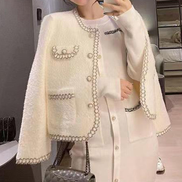 Pearl Button Long Sleeve Knit Sweater Cardigan Winter Clothes