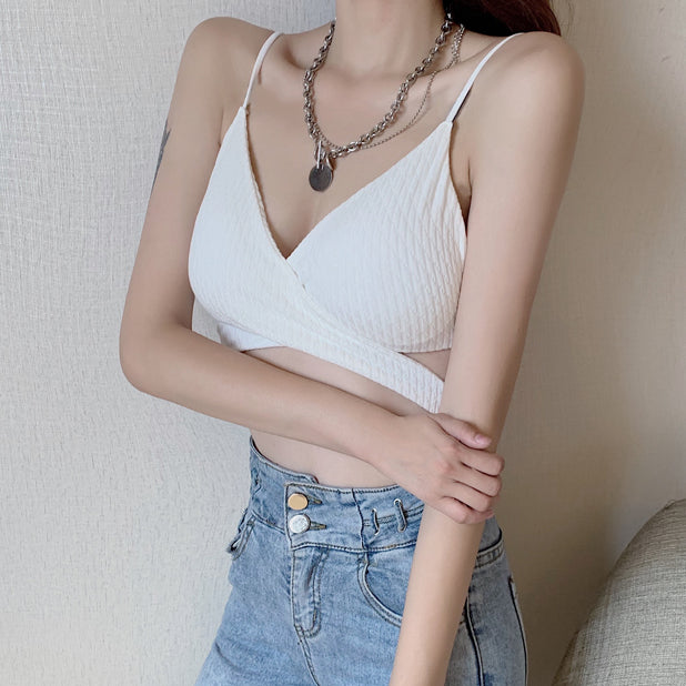 Cross hollow chest support v-neck vest top