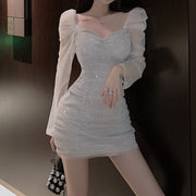 Long sleeve v-neck tube top sequined mesh formal dress