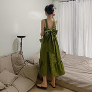 Open back square neck sweet a-line dress