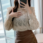 Pu leather skirt set pleated culottes sweater