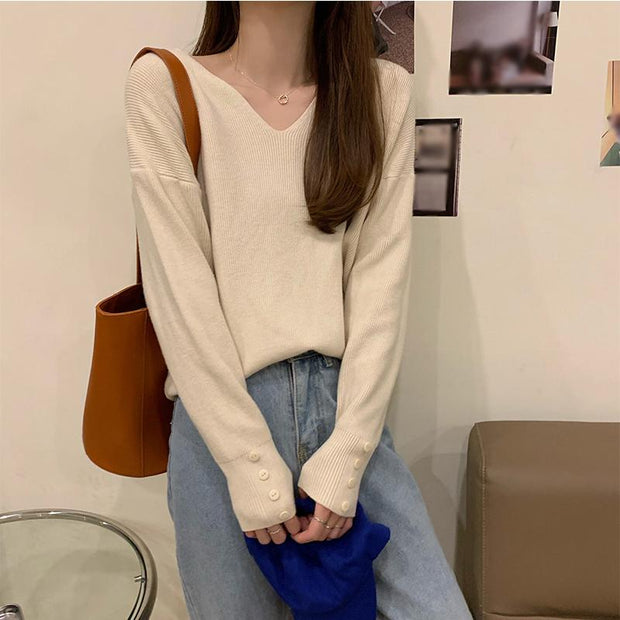 Long sleeve knitted t-shirt v-neck top