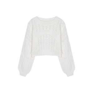 Hollow Long-Sleeved Sweater Top Short Blouse