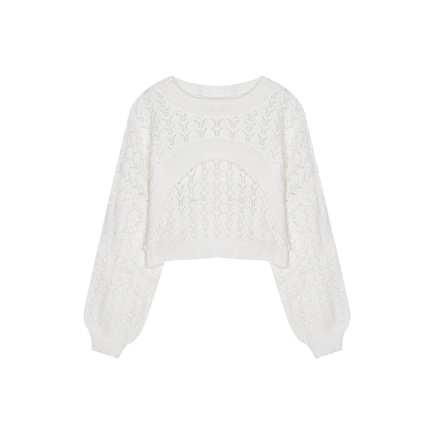 Hollow long-sleeved sweater top short blouse