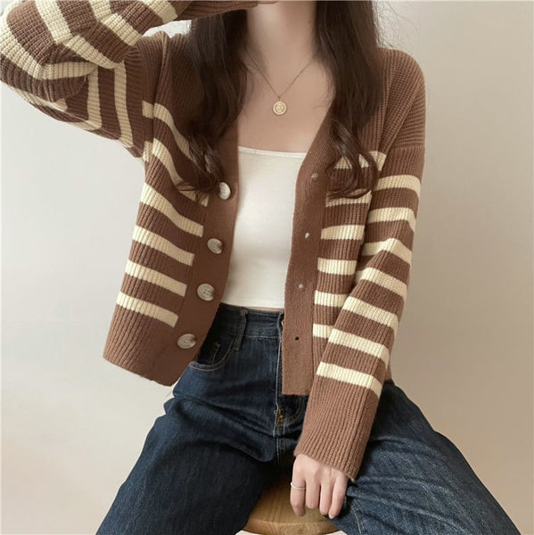 Knit Cardigan Coat Sweater V-Neck Top