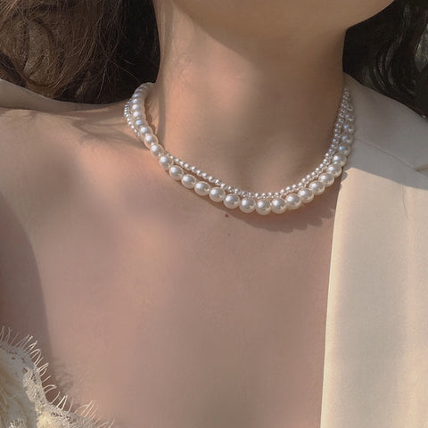 Vintage Double Pearl Necklace Collar Clavicle Chain