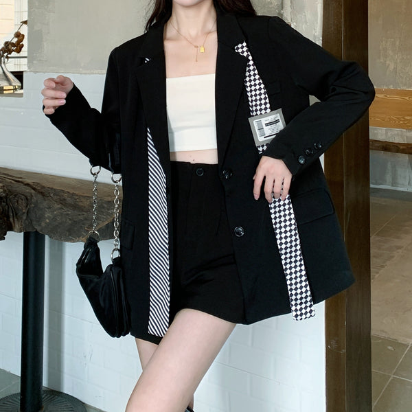 Black Plus Size Casual Blazer Long Sleeves Top