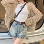Khaki hollow sunscreen blouse cardigan shawl coat tops