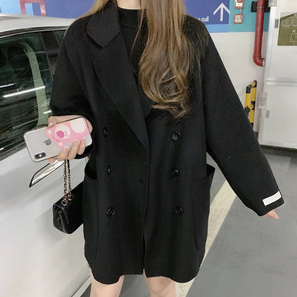 Solid Color Double-Breasted Woolen Winter Coat