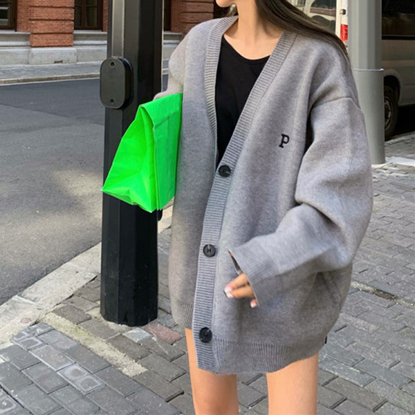 Letter Ribbed Hem Long Sleeve Sweater