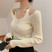 Halter neck long-sleeved sweater top