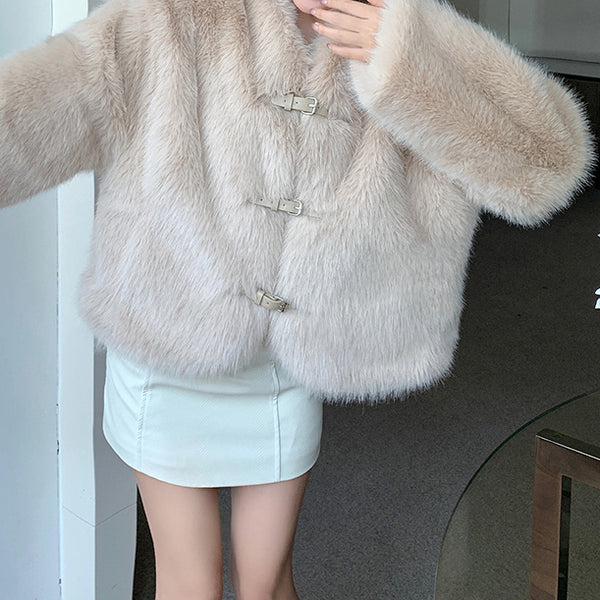 Plush Fleece Coat Long Sleeve Top Faux Fox Fur