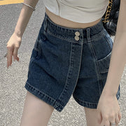 High waist irregular denim skirt shorts