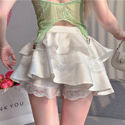 Lace stitching high waist a-line slim tutu skirt