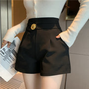 High Waist Casual Pocket Wide Leg Suit Shorts