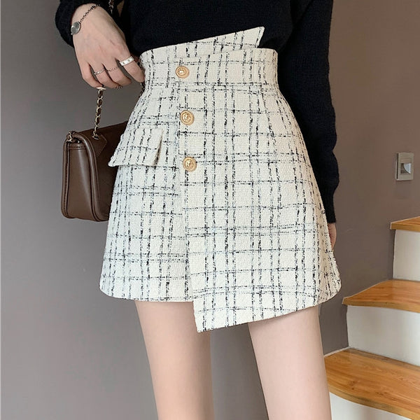 Irregular Temperament High Waist Plaid A-Line Skirt