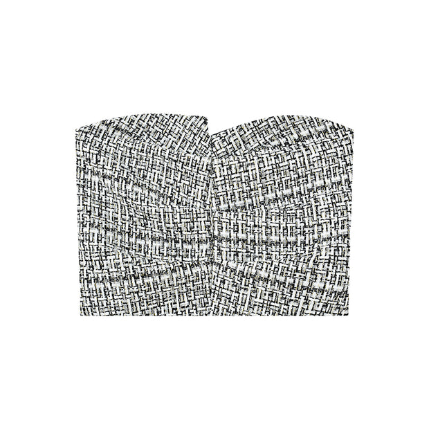 Check Pleated Tube Top Strapless Tank Top