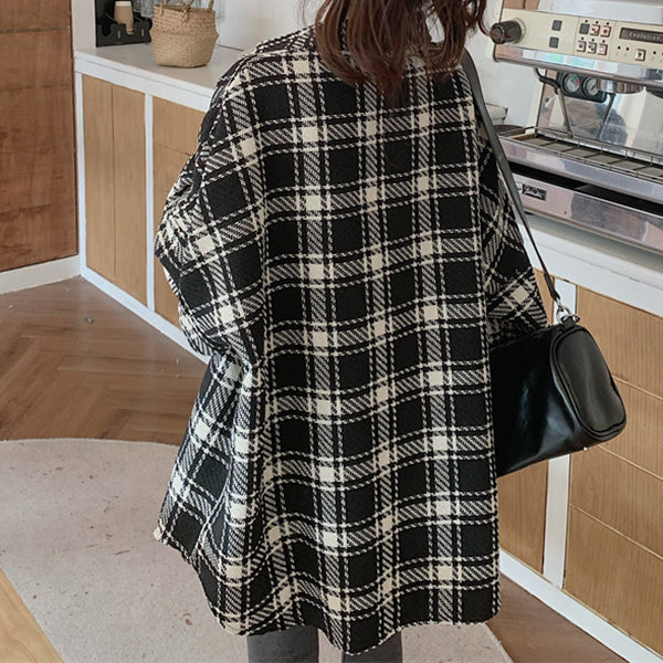 Plaid loose long sleeve polo collar shirt top