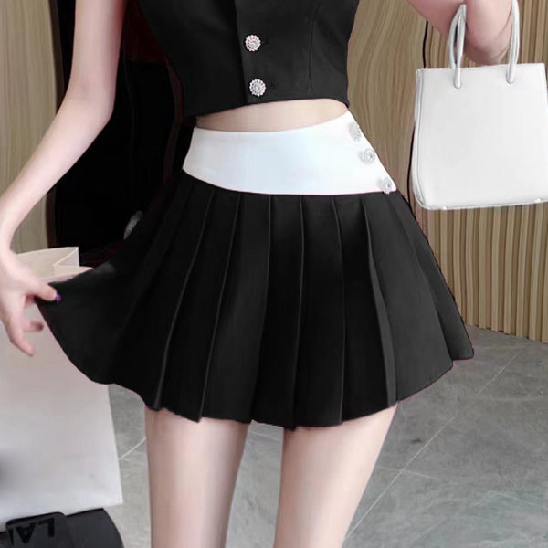Sleeveless Blazer High Waist Pleated Skirt Set