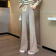 Wide leg straight fringe knit casual long pants