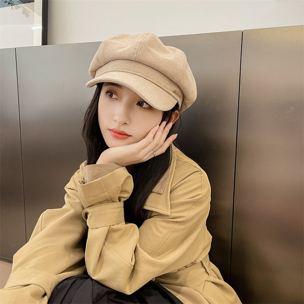 Simple Solid Color Label Fashion Beret Hat