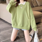 Polo Neck Silver Fox Fleece Loose Pocket Sweatshirt