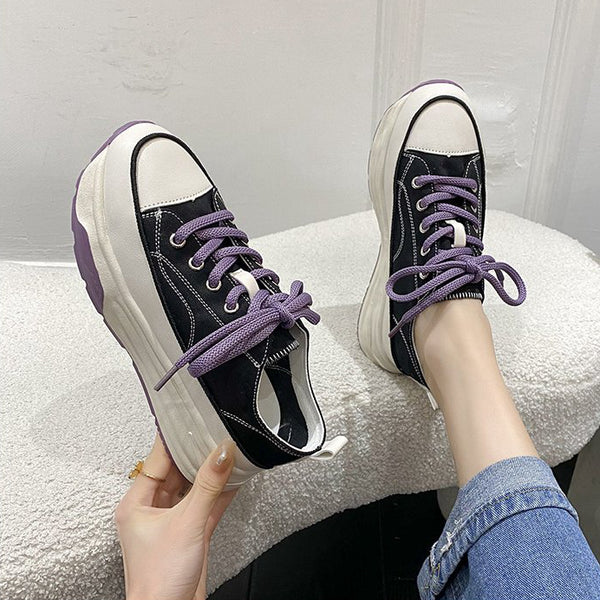 Thick Sole Line Lace Up Sports Casual Shoes